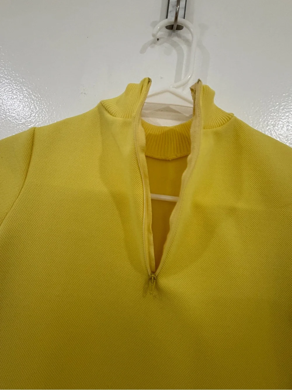 Lacoste Yellow Short Sleeve Knit Tunic with Ribbed Mock Neck